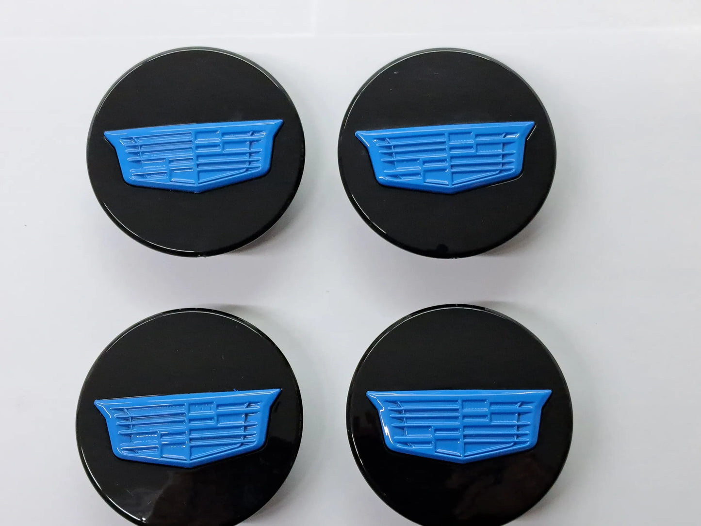 Cadillac Logo Gloss Black with Electric Blue Logo Center Wheel Caps