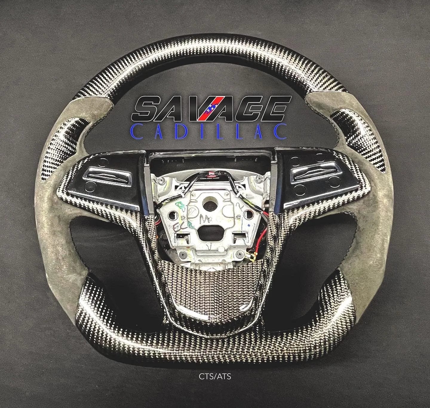 2014-2019 CTS Genuine Carbon Fiber Steering Wheel w/ Alcantara Leather & Black Stitching