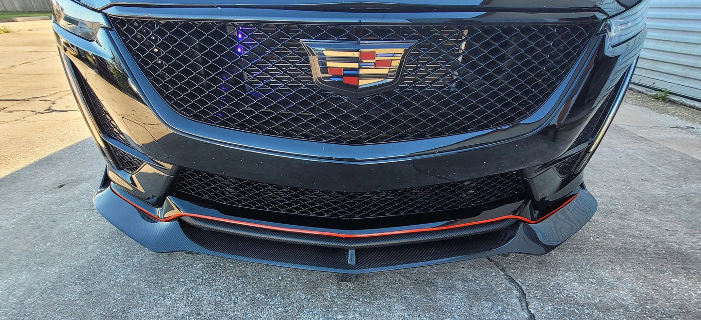 Cadillac CT5-V Front Splitter in Carbon Fiber or Gloss Black Fiber Glass