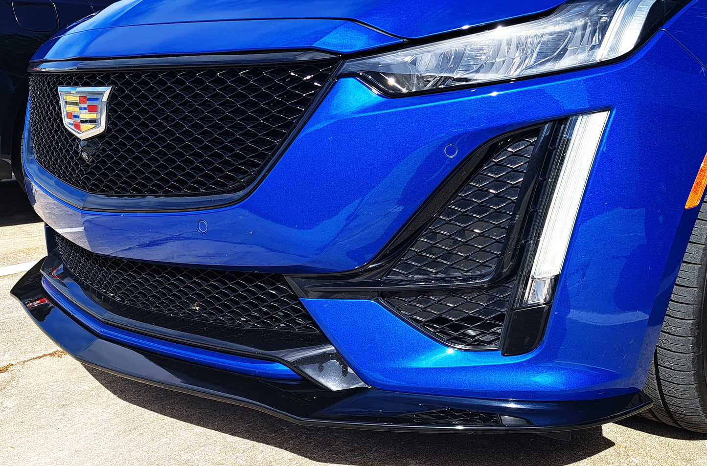 Cadillac CT5-V Front Performance Splitter in Genuine Carbon Fiber or Gloss Black Fiber Glass