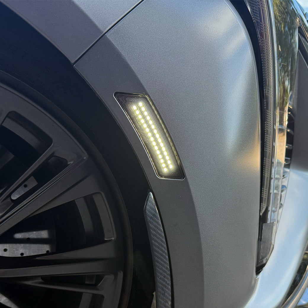 2025 2026 Cadillac CT5-V CT5V upgrade Front Side Marker Lights in Black Out Smoke or Ice Clear with amber or white LED lights. Aftermarket Lighting Mods Mod