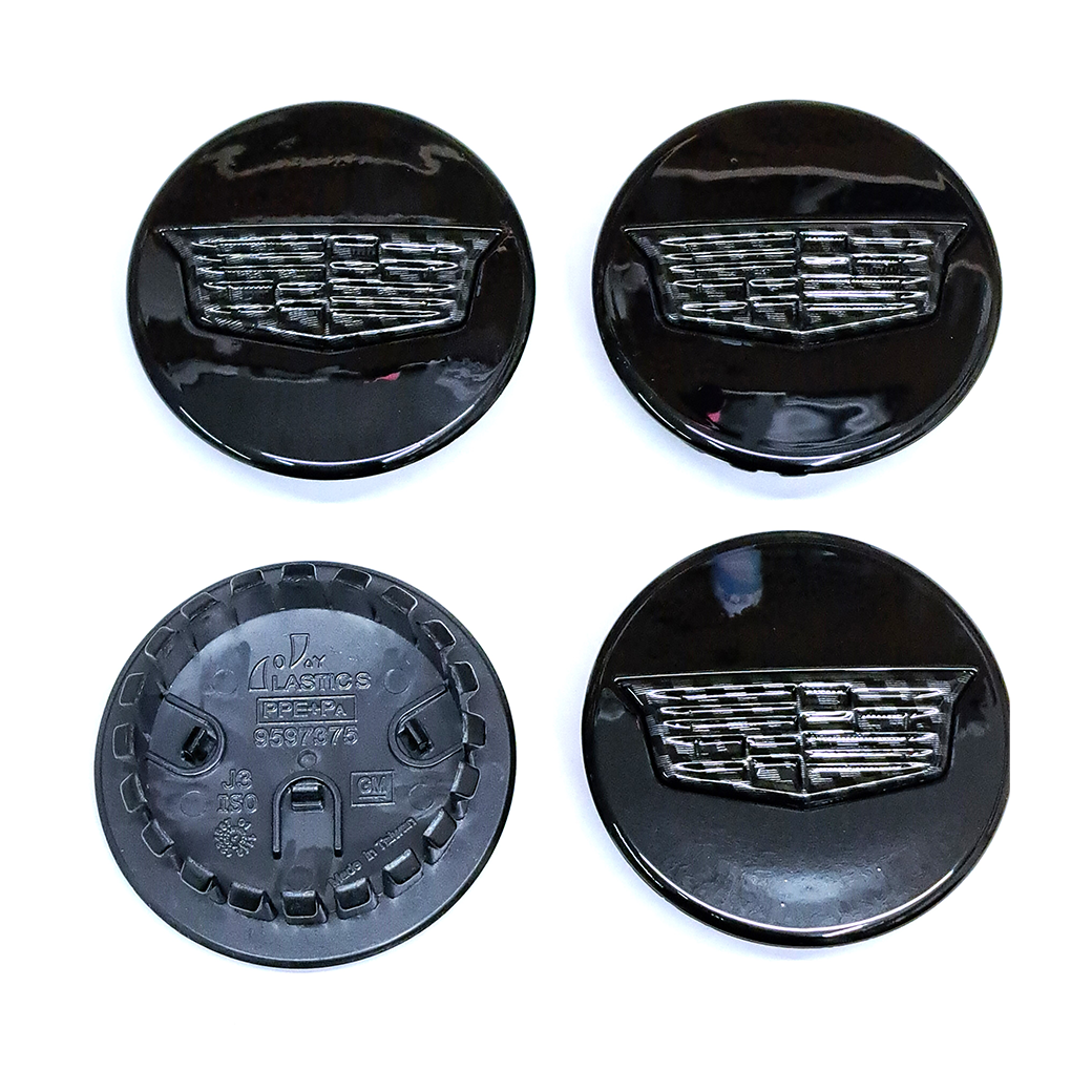 Gloss Black Center Wheel Caps with Carbon Fiber "Shield" Logo