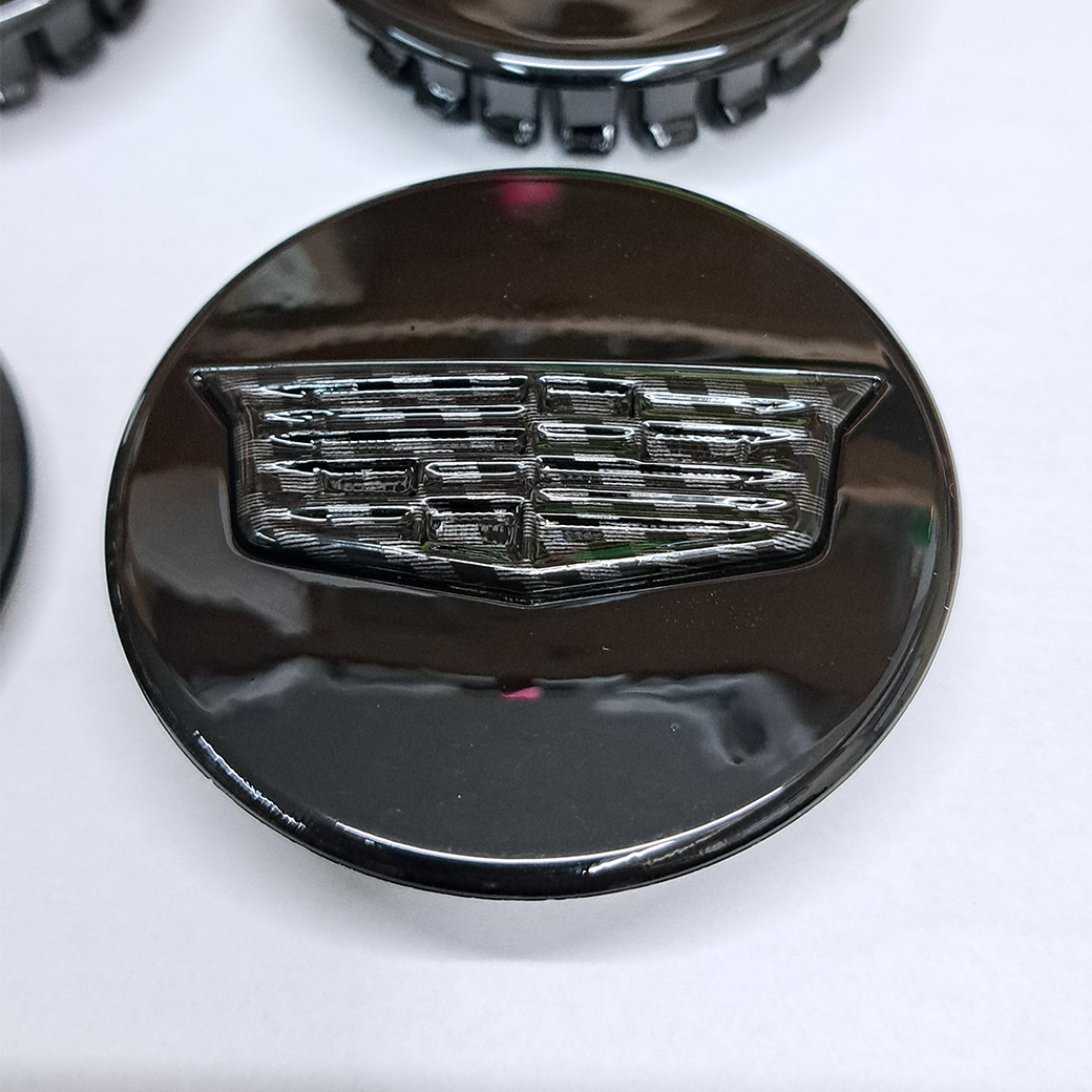 Gloss Black Center Wheel Caps with Carbon Fiber "Shield" Logo