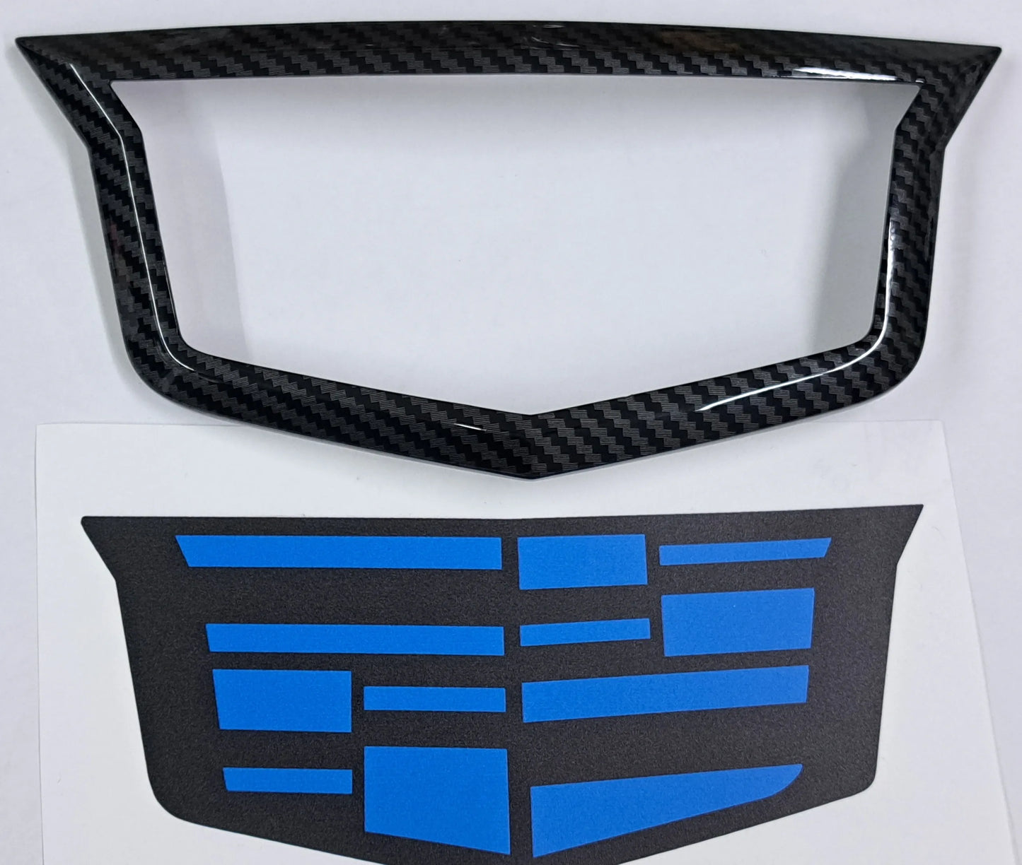 Cadillac CT4 Adaptive Cruise Emblem Electric Blue Kit in Gloss Black or Carbon Fiber Print