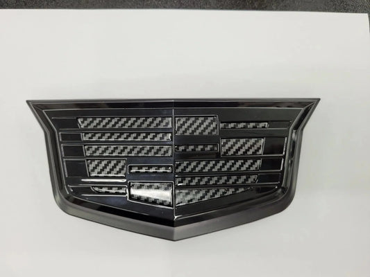 CT4-V Front Gloss Black Cadillac Shield Emblem w/Carbon Fiber Center