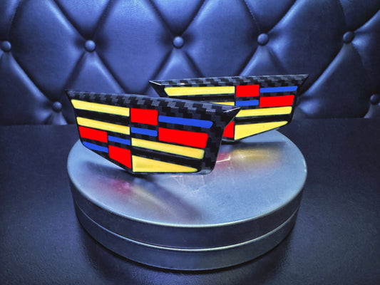 CT5-V Blackwing Fender Small Cadillac Shield Emblems in Carbon Fiber w/ Colored Center