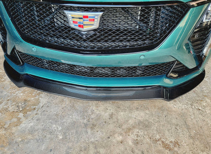 Cadillac 2025 2026 CT5-V CT5V front chin lip front splitter in Carbon Fiber or Gloss Black Fiberglass. OEM + American Aftermarket Upgrade Mods