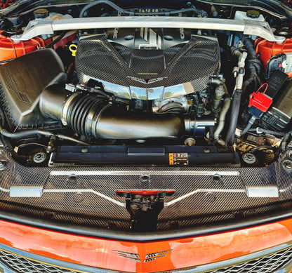 2022 2023 2024 Cadillac CT5V CT5-V Blackwing carbon fiber LT4 engine bay super charger lid cover & engine deck bay radiator shroud beauty panel surround trim covers in V-Series OEM style V-Weave. Direct OEM replacement fit kit. motorsports racing grade carbon.