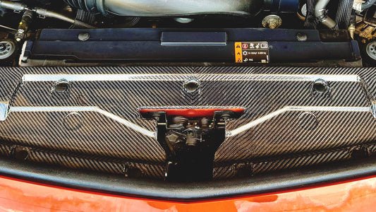 2022 2023 2024 Cadillac CT5V CT5-V Blackwing carbon fiber engine deck bay radiator shroud beauty panel surround trim covers in V-Series OEM style V-Weave. Direct OEM replacement fit kit. motorsports racing grade carbon.