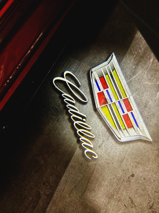 Courtesy Door Puddle Lights Colored "Shield and Script" Logo