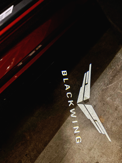 Courtesy Door Puddle Lights "Blackwing Wings & Script" Logo