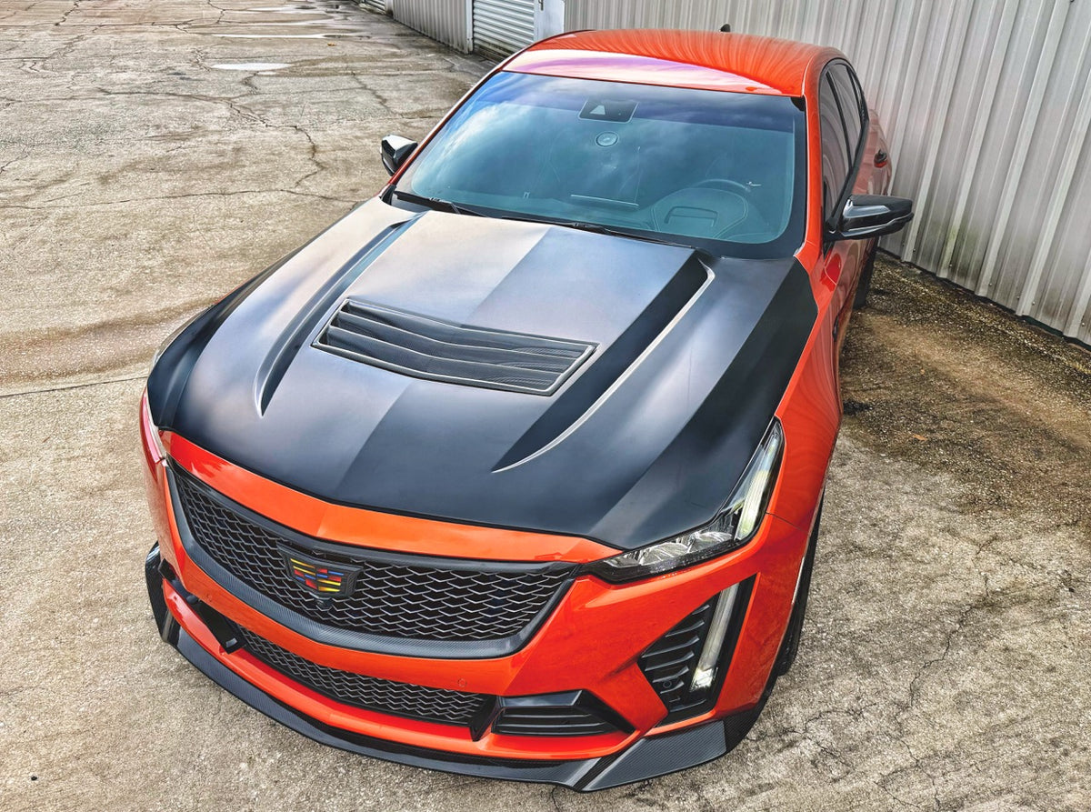Cadillac CT5, CT5-V CT5V, Blackwing, 2020, 2021, 2022, 2023, 2024, 2025, 2026, aftermarket upgraded extractor vent vented steel hood mod cts-v style v3