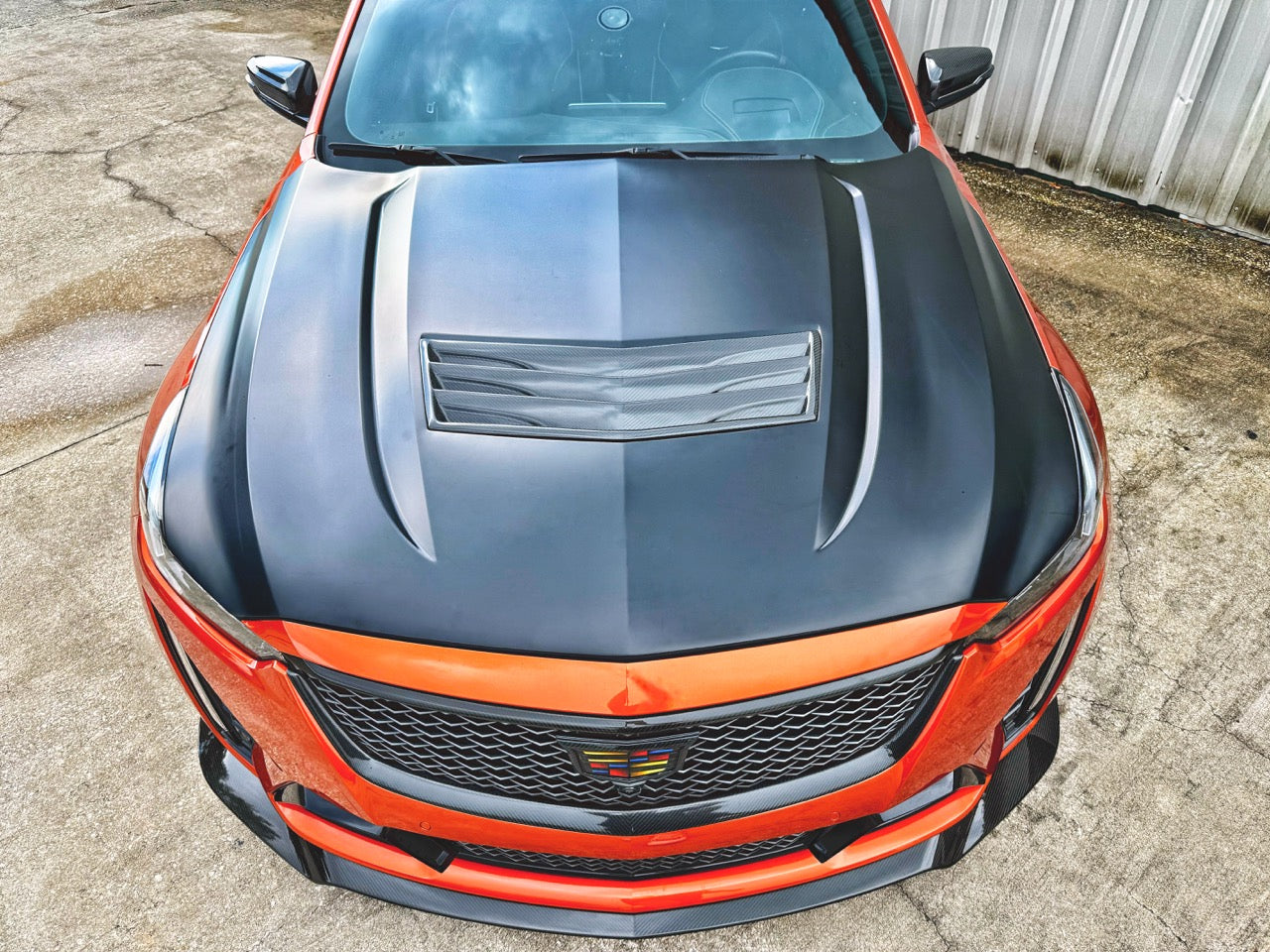CT5-V "V3 Style" SVG Vented Steel Hood | Genuine Carbon Fiber or Gloss Black Heat Extractor
