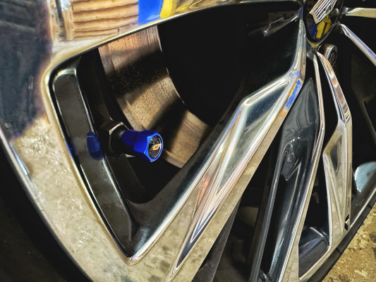 Cadillac "V-Series" Metallic Blue Valve Stem Caps
