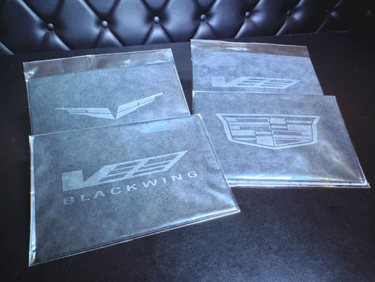 Cadillac, CT5, CT4, CT5-V, CT4-V, Blackwing interior Airbag Air bag sunvisor sun visor cover covers sticker stickers decal decals in alcantara suede microfiber with v-series v series logo, blackwing logo, cadillac shield emblem debossed print aftermarket upgrade custom