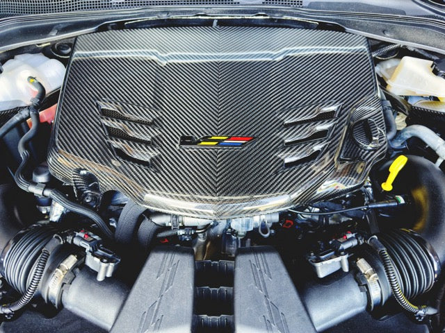 Cadillac CT4-V Blackwing ATS-V CT4V LF4 Engine cover lid carbon fiber v-weave v weave heat vents upgrade aftermarket OEM mod