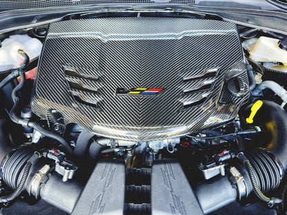 Cadillac CT4-V Blackwing ATS-V CT4V LF4 Engine cover lid carbon fiber v-weave v weave heat vents upgrade aftermarket OEM mod