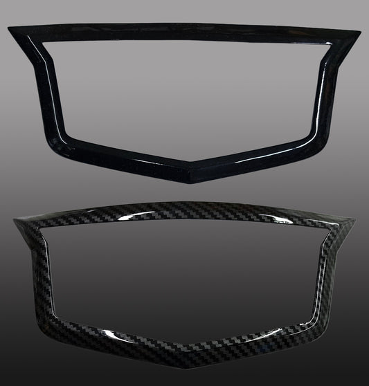 Cadillac CT4 Front Adaptive Cruise Emblem Trim Cover in Carbon Fiber Print or Gloss Black