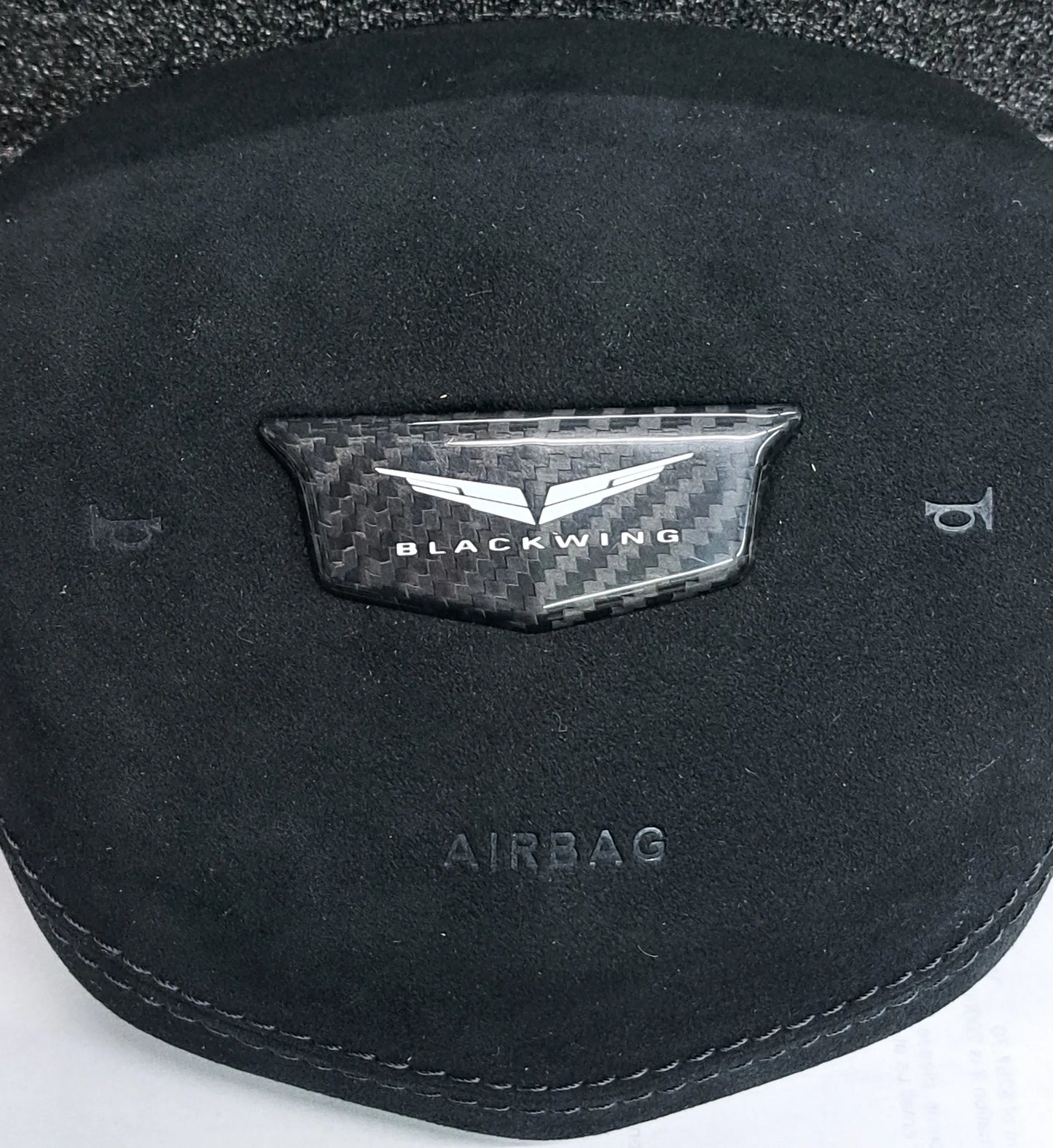 Cadillac CT4-V Blackwing Real Carbon Fiber "Wings and Blackwing Script Logo" Steering Wheel Emblem Cover