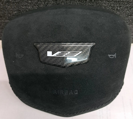 Cadillac CT5-V Blackwing Real Carbon Fiber Monochrome "V Logo" Steering Wheel Emblem Cover