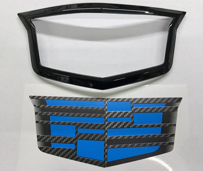 Cadillac CT4-V Adaptive Cruise Emblem Electric Blue Kit in Gloss Black or Carbon Fiber Print