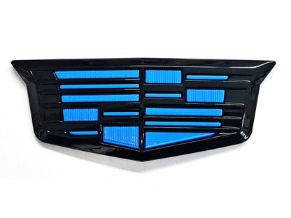 CT5-V Blackwing Front Gloss Black or Carbon Fiber Cadillac Shield Emblem w/Electric Blue Center