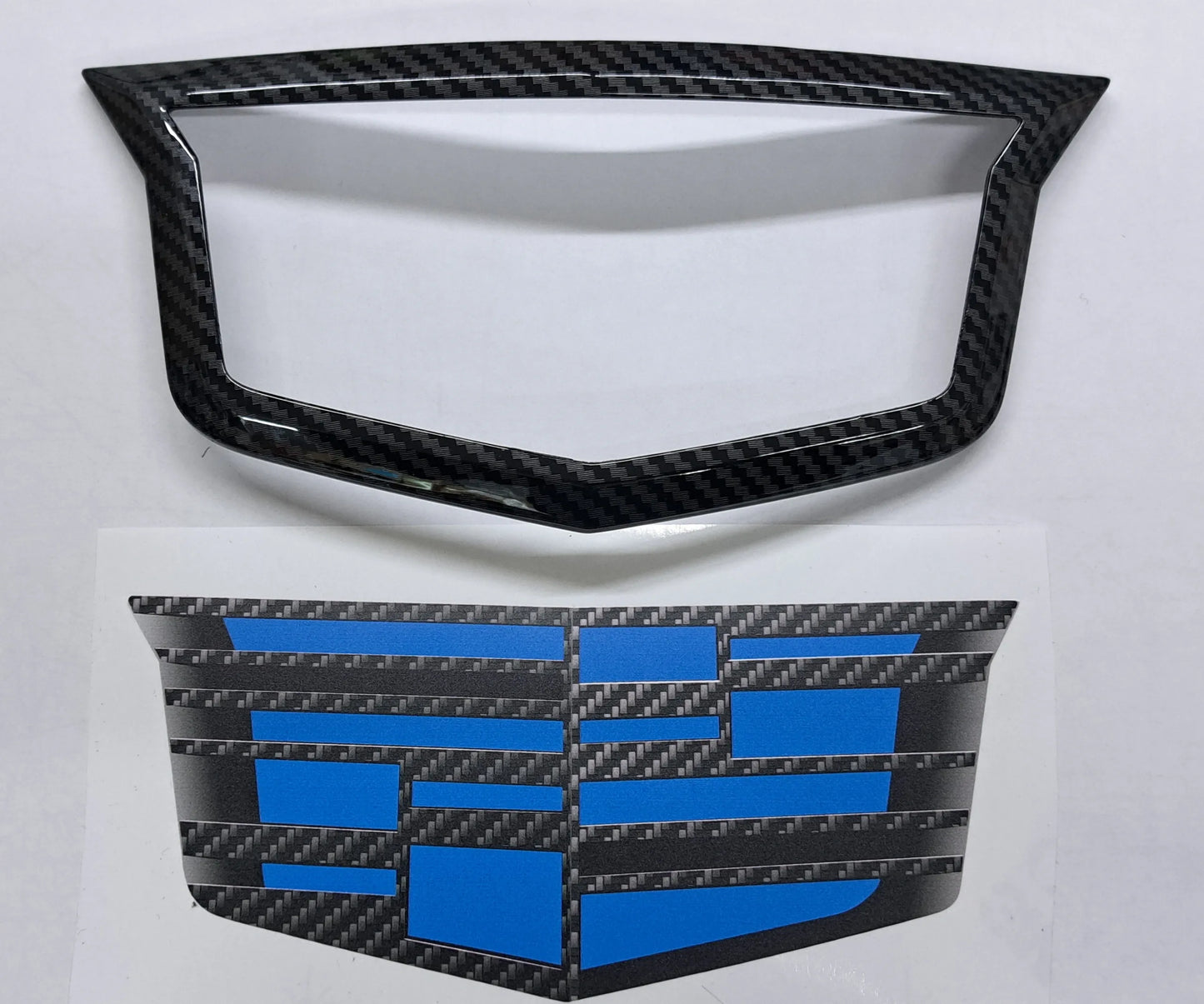 Cadillac CT4-V Adaptive Cruise Emblem Electric Blue Kit in Gloss Black or Carbon Fiber Print