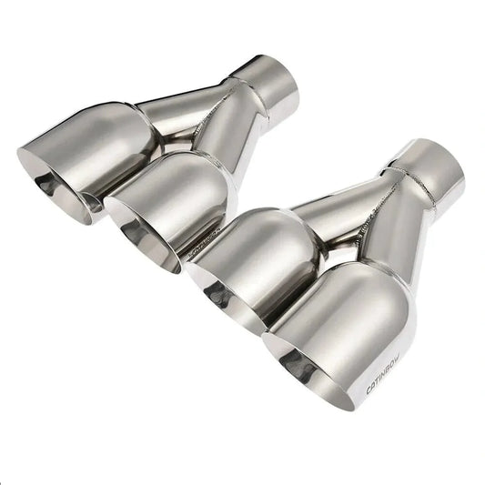 Dual Polished Stainless Steel Staggered Slant Cut Double Wall Exhaust Tips with 3.5" O.D. and 2.5" I.D.