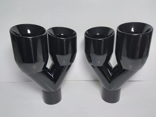 Dual Gloss Black Power Coated Staggered Slant Cut Double Wall Exhaust Tips with 3.5" O.D. and 2.5" I.D.