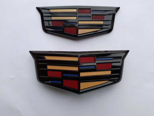 ATS-V Gloss Black Front & Rear Cadillac Shield Emblems (w/Black Center or Full Color Center)