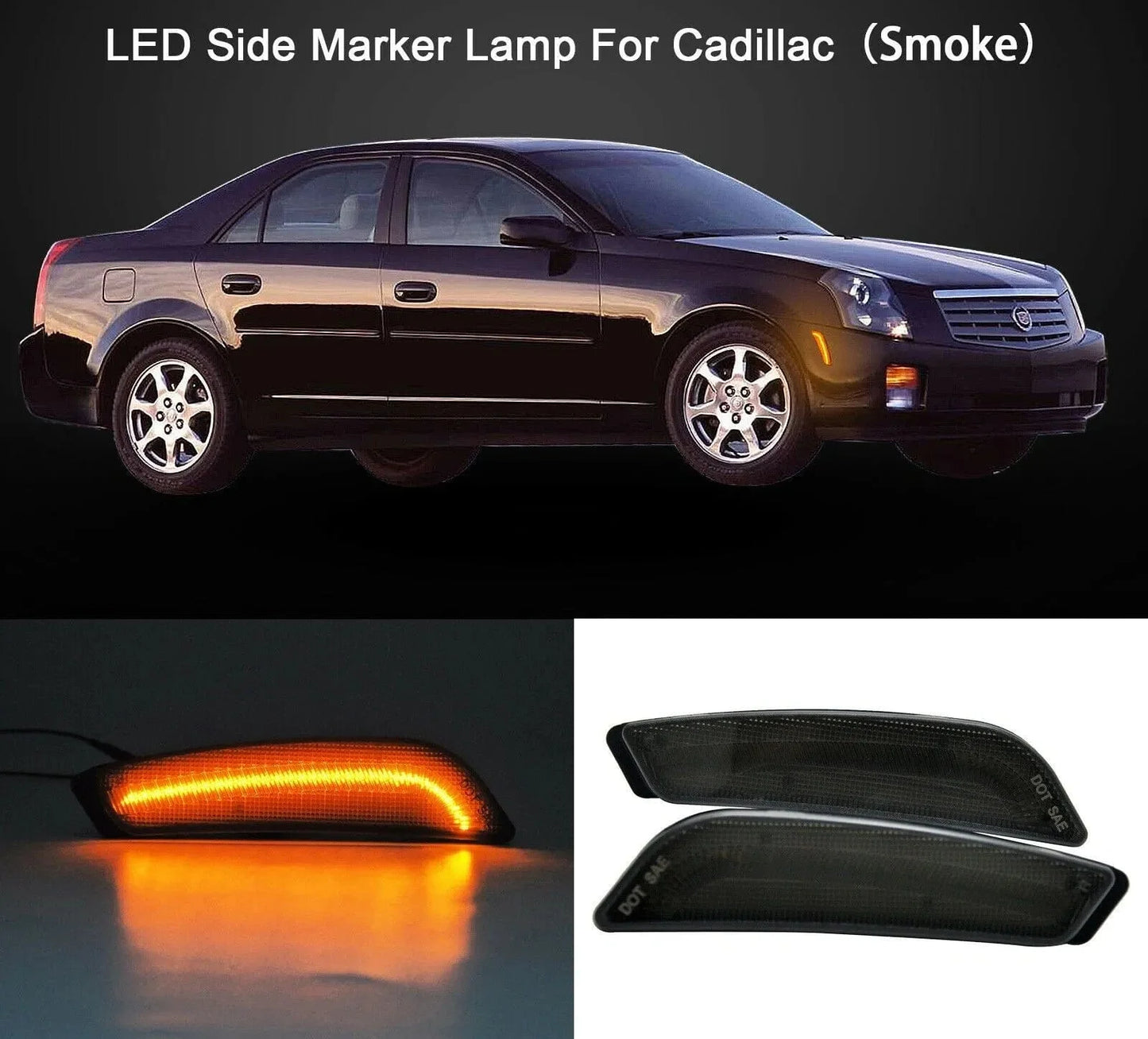 Cadillac 2003-2007 CTS Smoked Lens w/ Amber LED Side Marker Lights