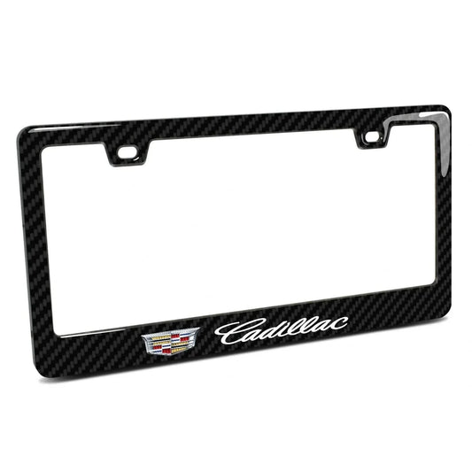 Genuine Carbon Fiber "Cadillac Sheild & Script Logo" License Plate Frame