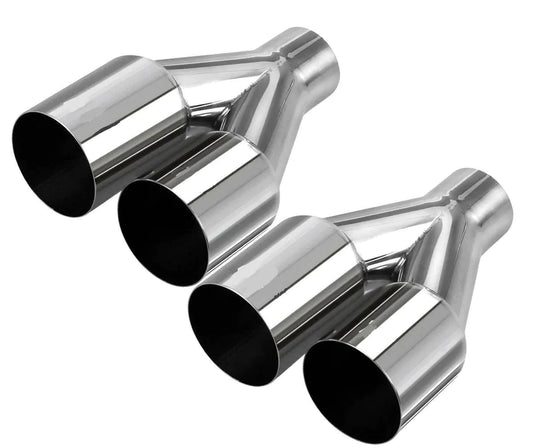 Dual Polished Stainless Steel Staggered Straight Cut Single Wall Exhaust Tips with 3.5" O.D. and 2.5" I.D.