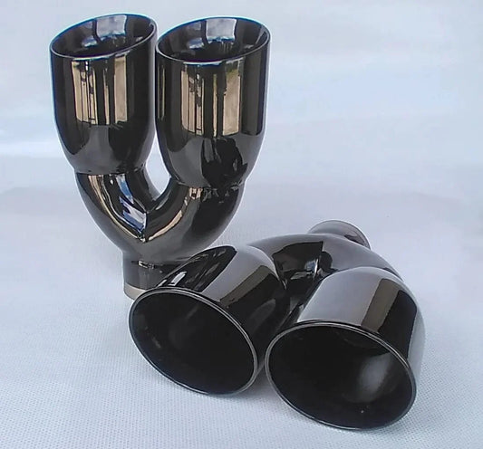Dual Gloss Black Power Coated Slant Cut Double Wall Exhaust Tips with 3.5" O.D. and 2.5" I.D.