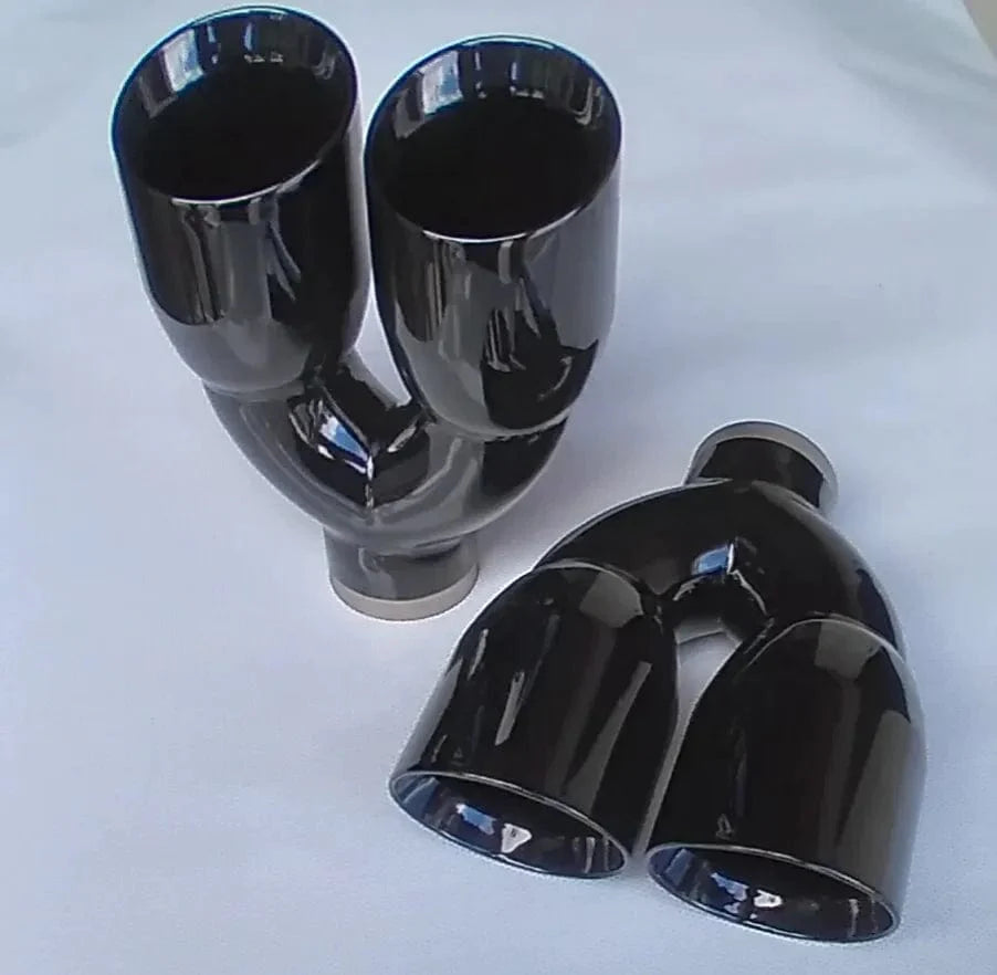 Dual Gloss Black Power Coated Slant Cut Double Wall Exhaust Tips with 3.5" O.D. and 2.5" I.D.