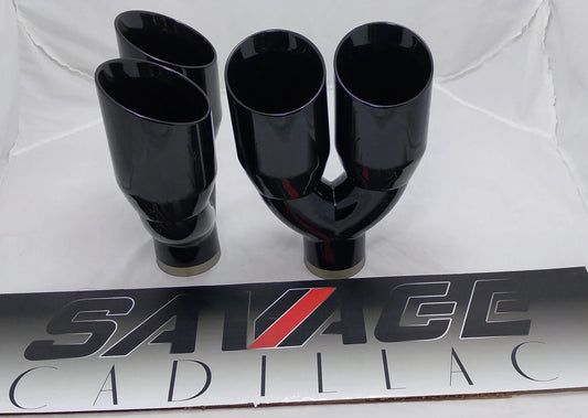 Dual Gloss Black Power Coated Slant Cut Single Wall Exhaust Tips with 3.5" O.D. and 2.5" I.D.
