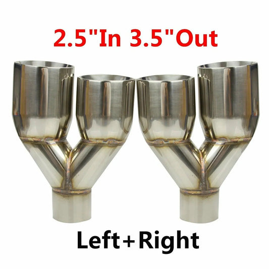 Dual Polished Stainless Steel Staggered Straight Cut Double Wall Exhaust Tips with 3.5" O.D. and 2.5" I.D.