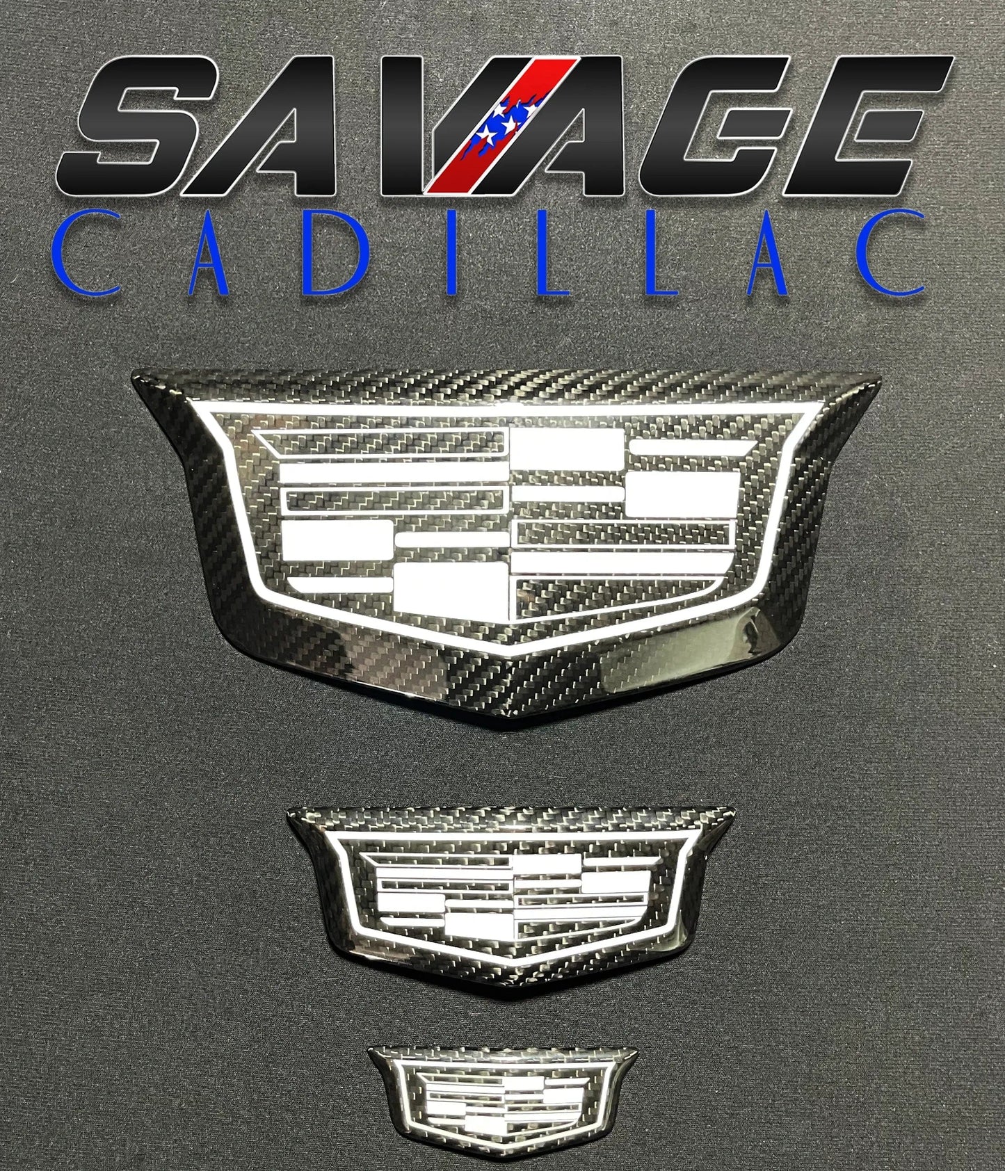 Cadillac CT4-V Front Grille, Rear Trunk & Steering Wheel Genuine Carbon Fiber Emblem Covers