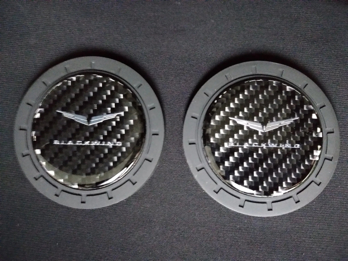 Cadillac Blackwing Logo Carbon Fiber Cup Holder Pucks