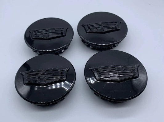 Gloss Black Wheel Center Caps with Black Cadillac "Shield" Logo