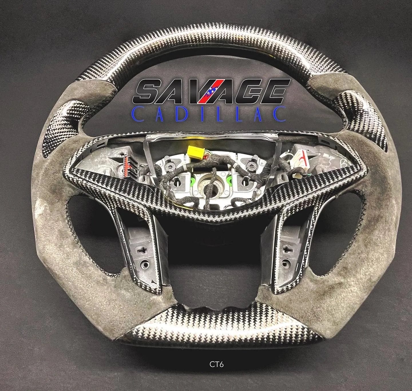 Cadillac CT6 Carbon Fiber Steering Wheel With Alcantara Leather and Black Stitching