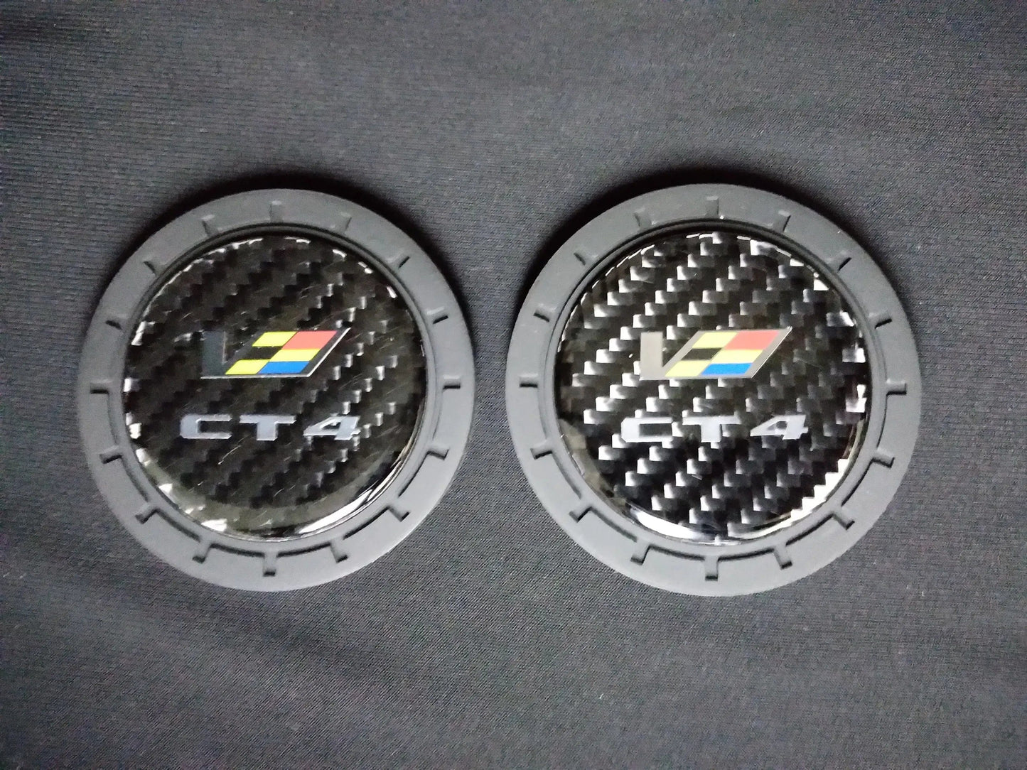 Cadillac CT4-V Logo Carbon Fiber Cup Holder Bottom Pucks