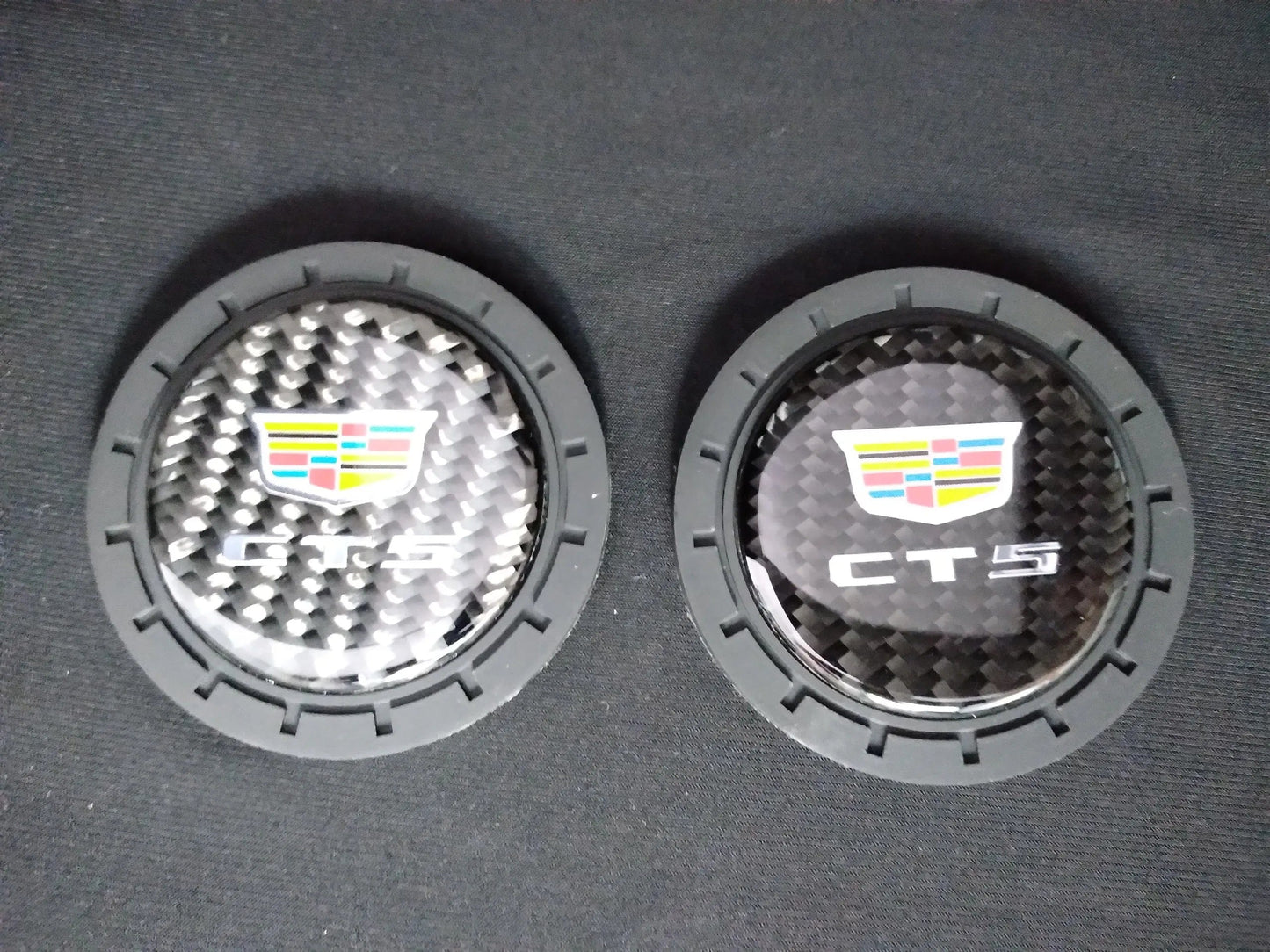 Cadillac CT5 Shield Logo Carbon Fiber Cup Holder Bottom Pucks