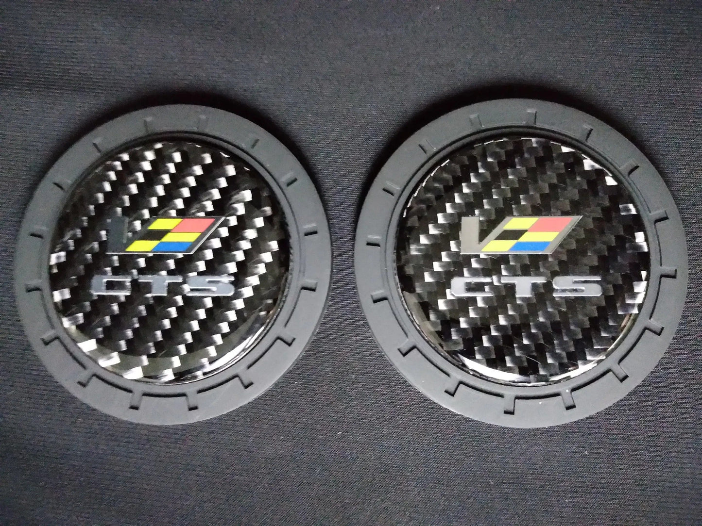 Cadillac CTS-V Logo Carbon Fiber Cup Holder Bottom Pucks